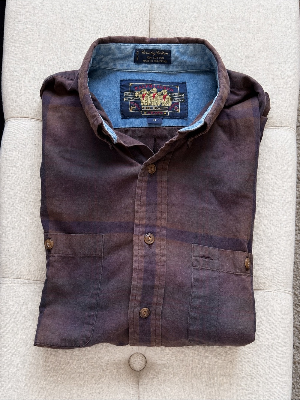 Vintage Chaps Ralph Lauren Country Cottons Flannel Shirt Brown Plaid